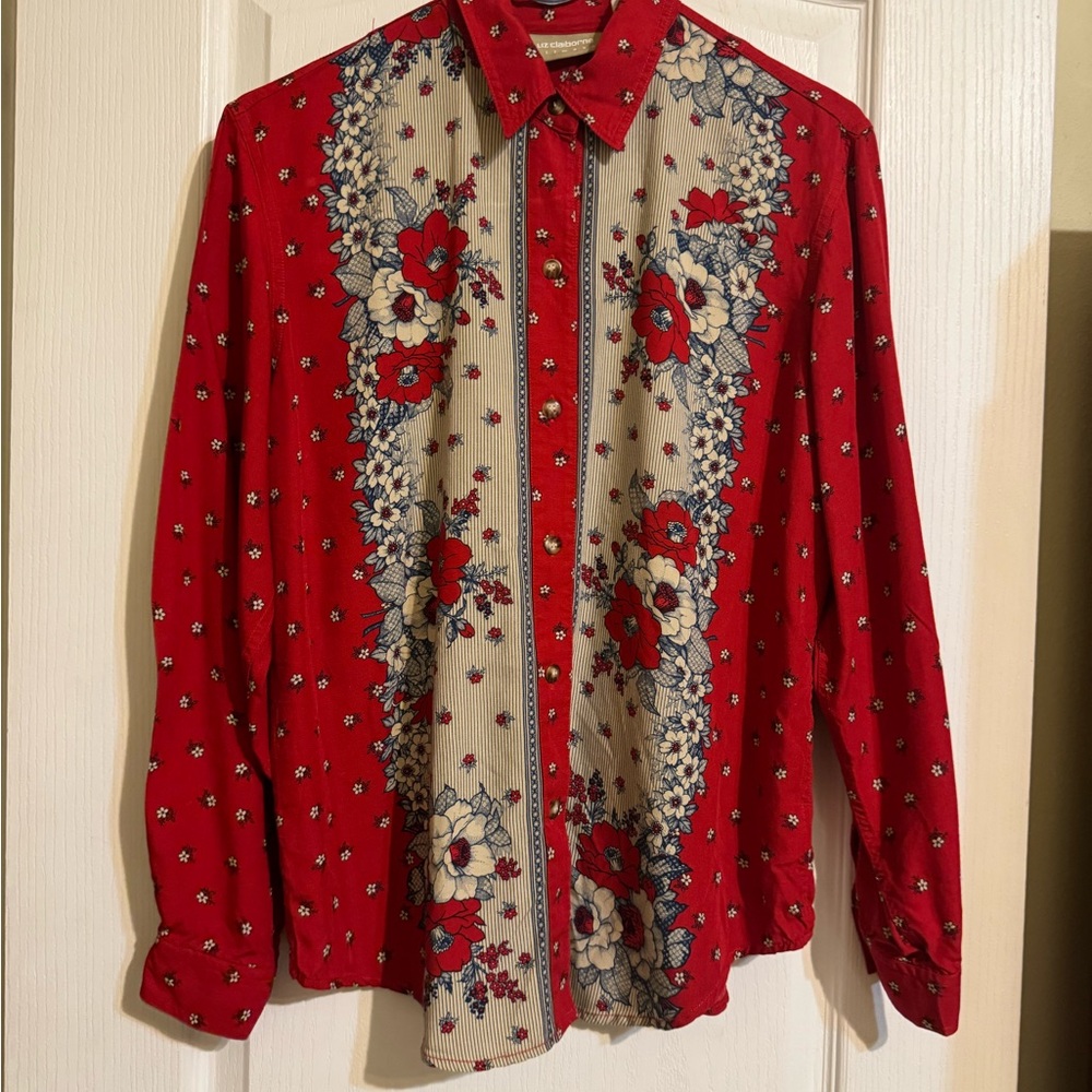 Liz Claiborne Red and Cream Floral woman’s Shirt